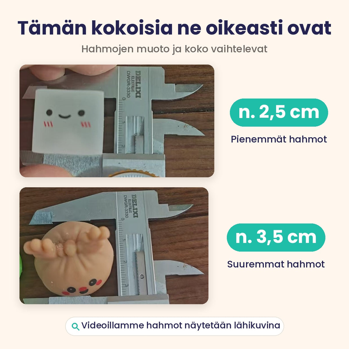 Mitatut squishyt – n. 2,5 cm ja n. 3,5 cm